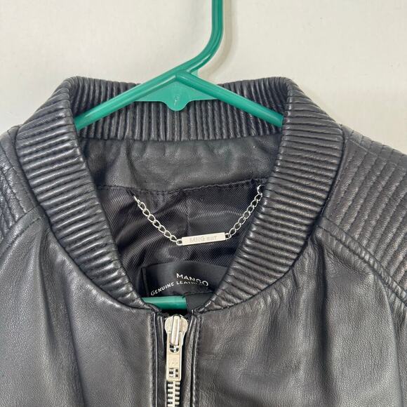 MNG SUIT MANGO 100% Genuine Sheep Leather Bomber Jacket Exposed Silver Zippers S - Picture 5 of 16